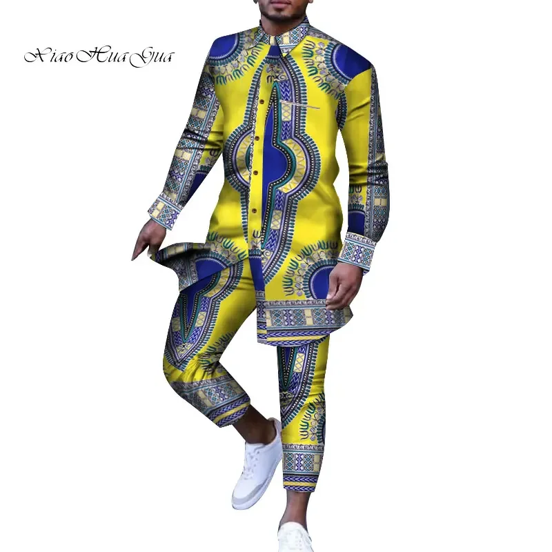 Men Outfit African Print Clothes for Men Casual Top Tee Shirts and Trousers Pant Set Plus Size African Clothing Suits Set WYN778