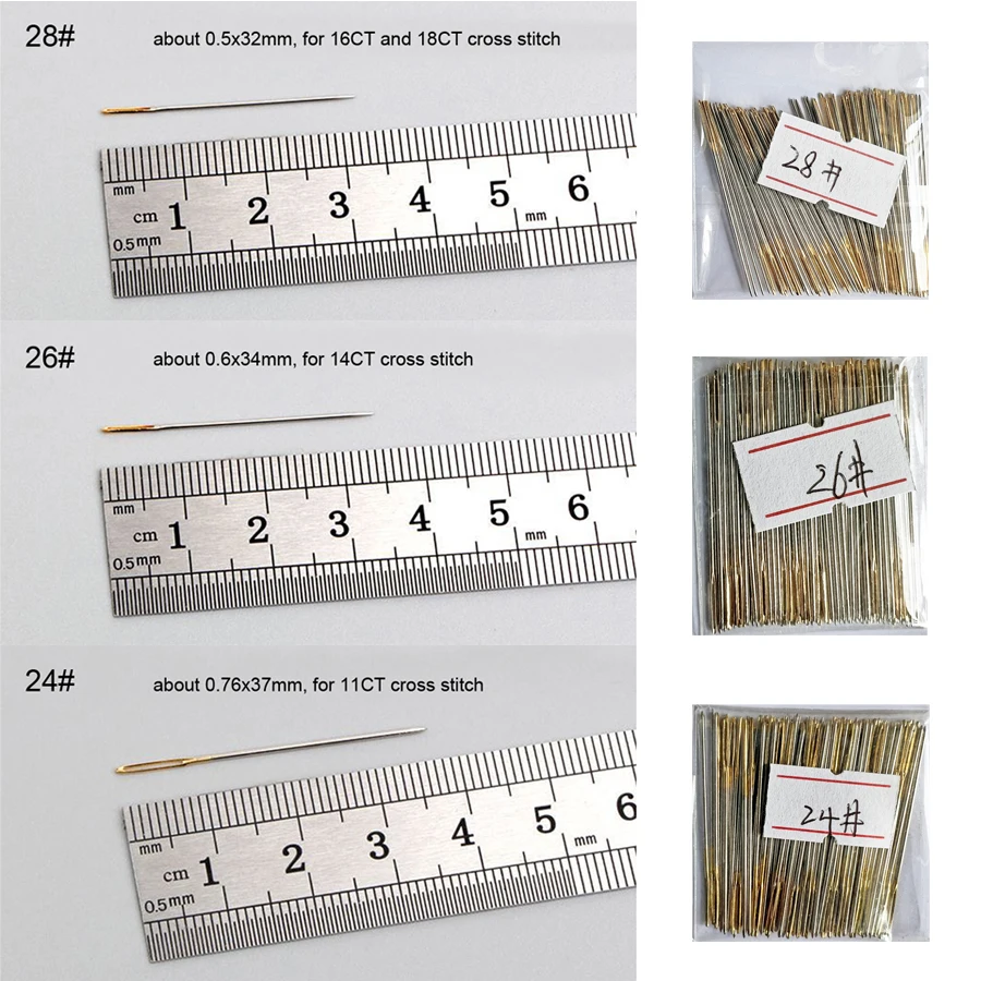 Accessories For Cross Stitch Needles DIY Embroidery Needlewrok 28# 26# 24# 22# 18CT 16CT 14CT 11CT 9CT 100pcs/bag sewing needles embroidery kit crochet needles