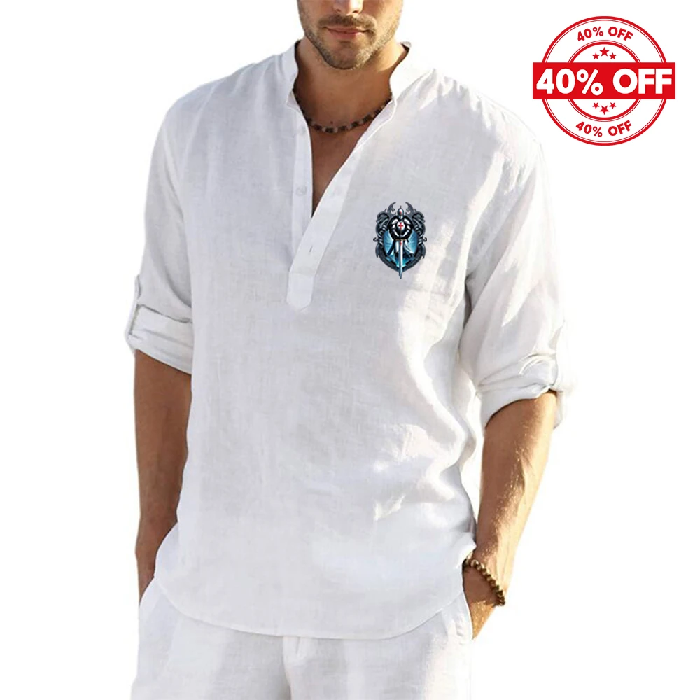 Mens Quick Drying Flax Long Sleeve Shirt Summer