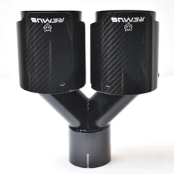 1Piece Middle Equal Length Dual Glossy Black Stainless Straight Muffler End Tail Pipe Twill  Carbon Fiber Exhaust Tip
