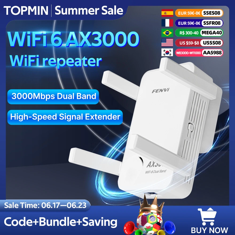 

WIFI 6 WiFi Repeater Gigabit Wireless Extender AX3000 Dual Band 2.4/5Ghz Ethernet Wi-Fi6 Signal Booster Long Range Amplifer