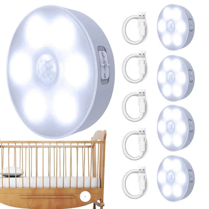 

5 Pcs Rechargeable Wireless Round Motion Sensor LED Night Light Cabinet Night Lamp Bedside Lights For Bedroom Home Closet