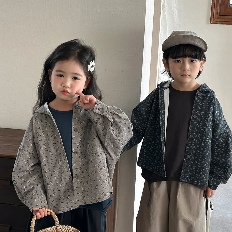 아동복 키즈 캐주얼 자켓 2026 봄 신상 플로럴 후드 자켓 남아 여아 레트로 키즈 긴팔 가디건 자켓