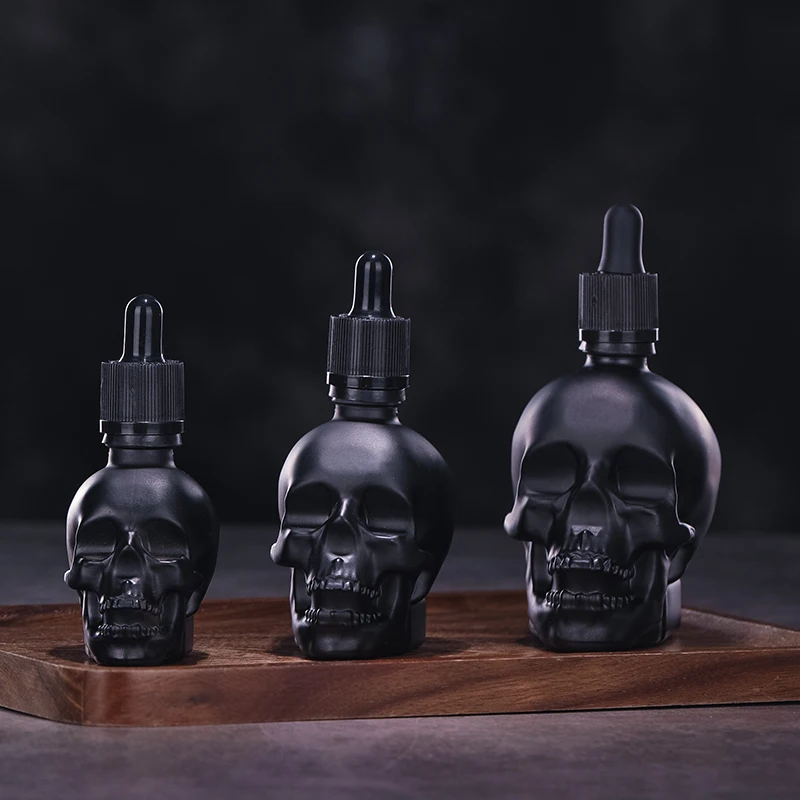 해골 병 쓴 병 E 액체 프로스트 블랙 해골 모양 유리 스포이드 병, 어린이 방지, 1 개 30ml