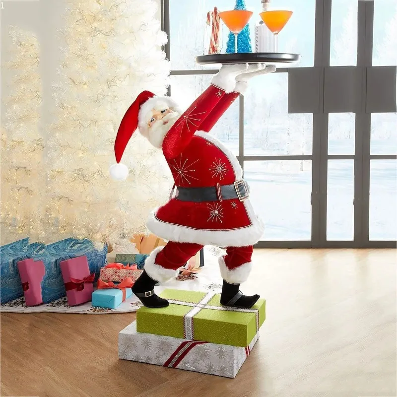 

Resin Santa Claus Statues Holding Snack Tray Christmas Figurine with Treats Holder Cake Dessert Stand Fruit Plate Xmas Party