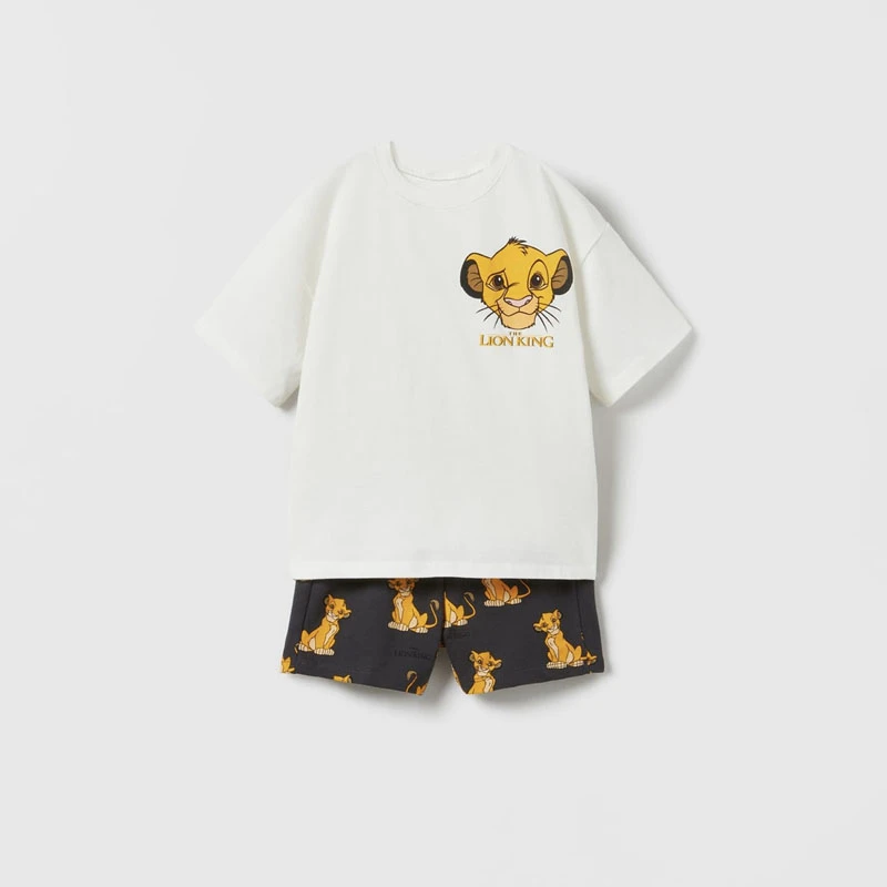 Simba Pattern Boys Clothes Tracksuits 2025 Summer Clothing Cartoon T-shirt Casual Outfits Children Short Sleeve Tees + Shorts 2