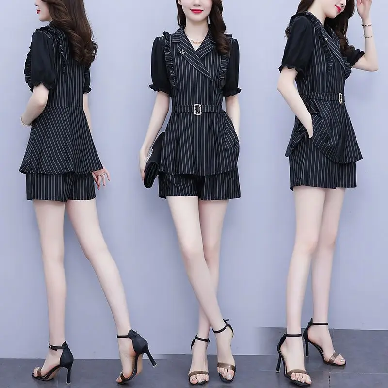 Spring/Summer Women's Set New Korean Stripe Fashion Trendy Set Slimming High End Elegant Women's Two Piece Set