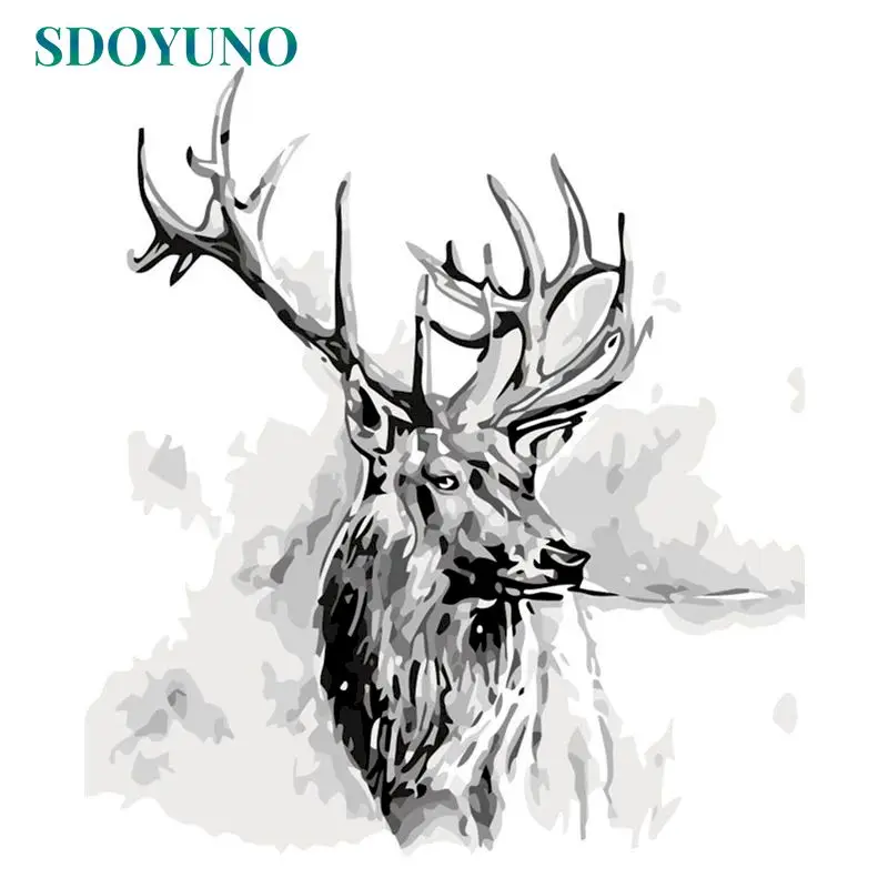 

SDOYUNO DIY Pictures By Number Kits Home Decor Painting By Numbers Deer Figure Drawing On Canvas HandPainted Art Gift