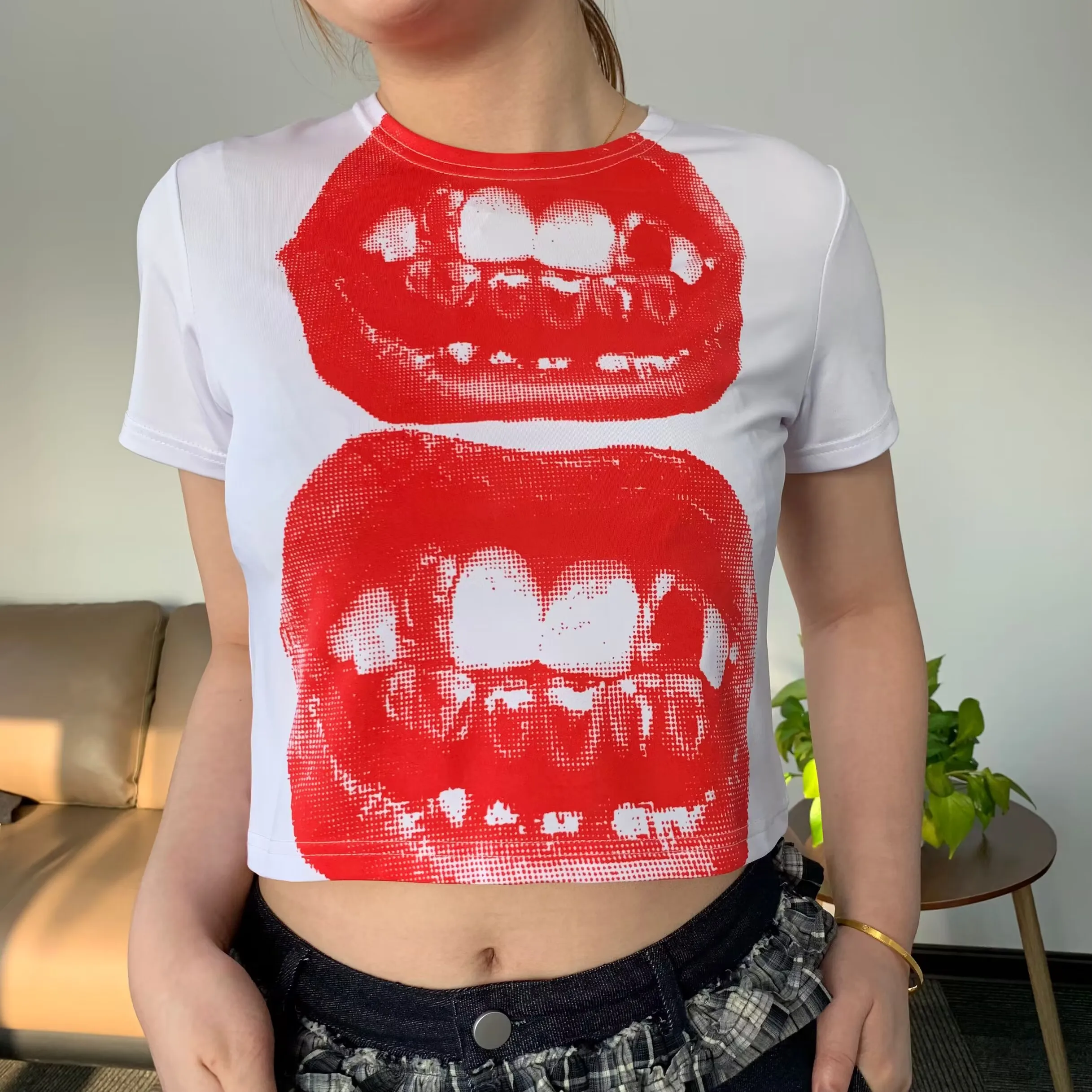 Punk y2k Baby Kurzarm Top Gothic Street T-Shirt Frauen Freizeit Basic T-Shirt Frauen Sommer Top E Mädchen Gothic Emo – Detail 9