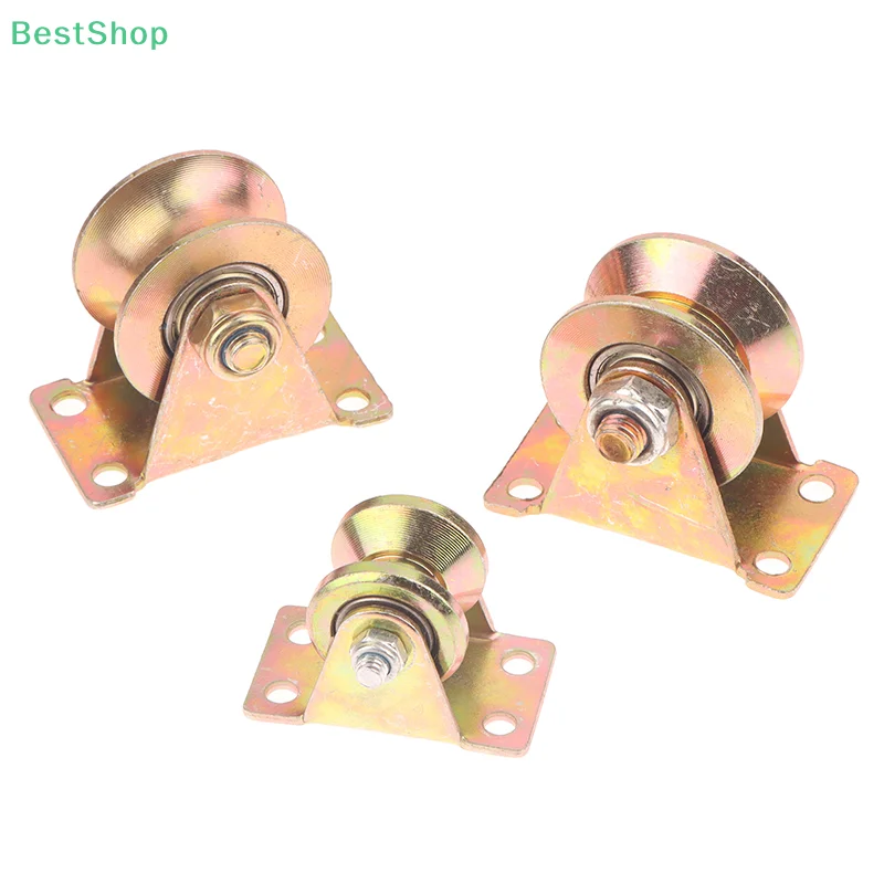 U/V Shaped Home Hardware Rigid Caster Track Wheel Bearing Pulley Plating Color Steel Sliding Door Rollers 1 Piece