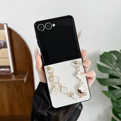 Elegant Floral Bling Glitter Bracelet Phone Case - Dazzling Fragrance Collection - Galaxy Z Flip5 (White)