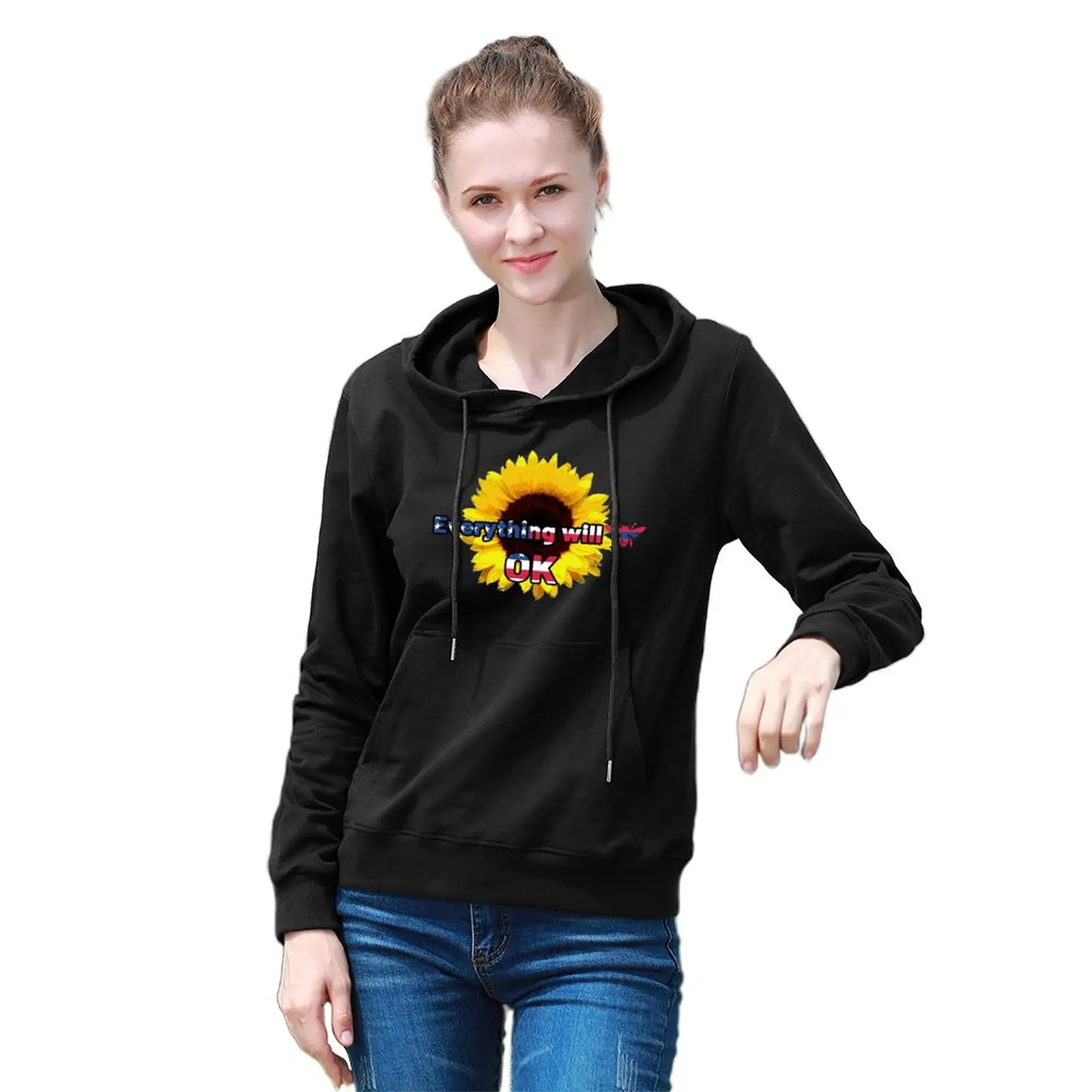 

Everything Will Be OK Faith Sunflower Women Hoodie with Pockets Cotton Hooded Sweatshirts Leisure Pullover Long Sleeve Shirts