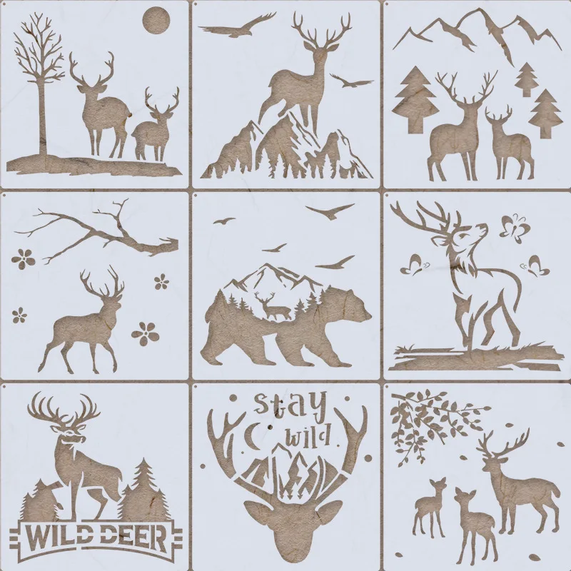 

9Pcs/Lot 11" Wild Deer Bear DIY Layering Stencils Wall Painting Scrapbook Coloring Embossing Album Decorative Template