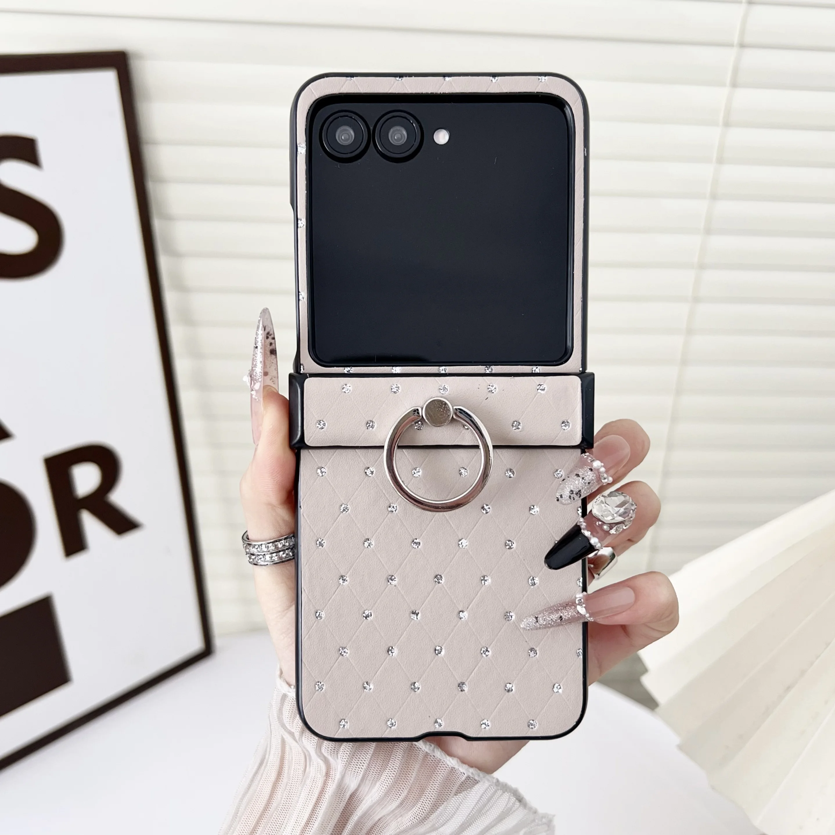Luxury Diamond Glitter Ring Phone Case - 3-Piece Set with Hinge Protection and Shockproof Cover