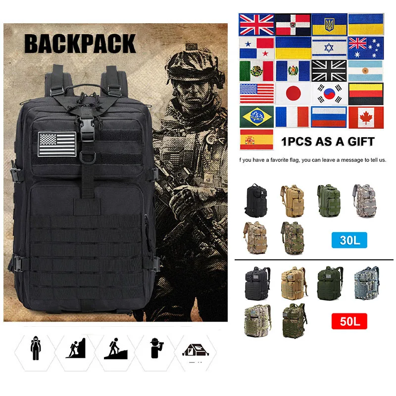 

Тактическая дорожная сумка 30 л/50 л, мужской армейский военный рюкзак 3P для кемпинга, уличные походные охотничьи рюкзаки, сумка для рыбалки