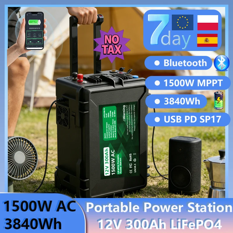 Akumulator LiFePO4 12V 300Ah Przenośna Bateria 3840Wh 1500W za $863.04 / ~3258zł