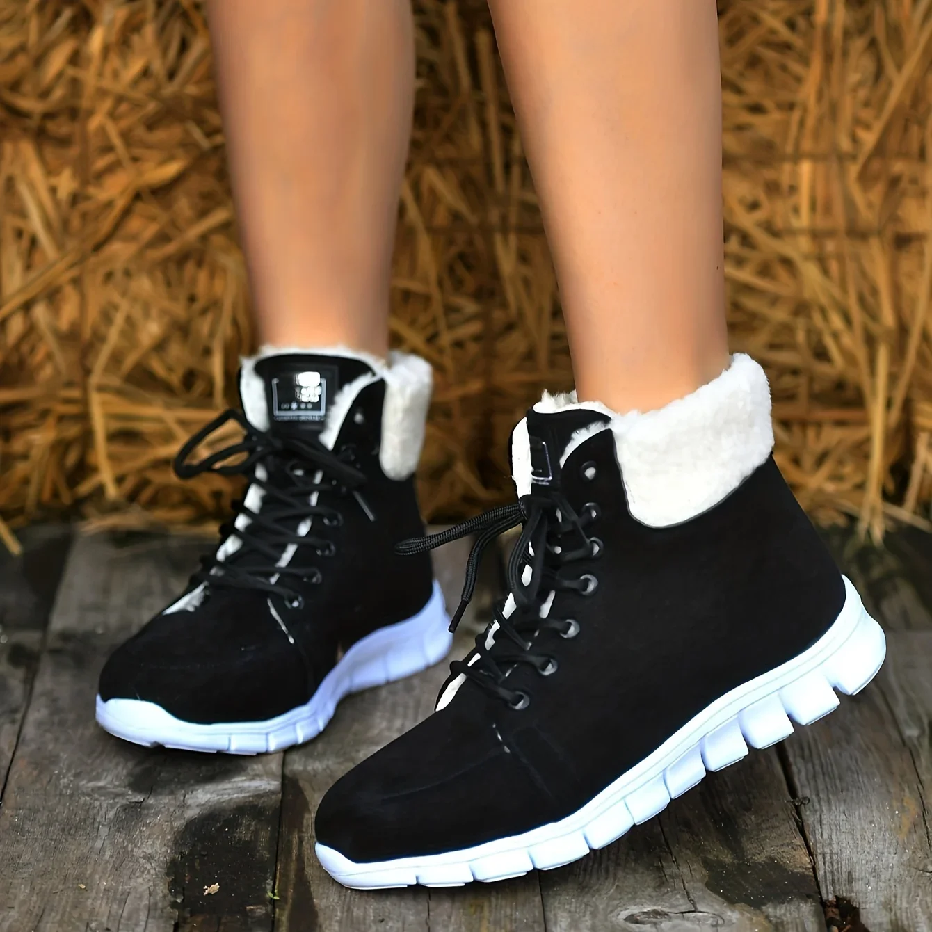 

Women Plush Lined Short Boots Casual Lace Up Winter Boots Women's Comfortable Ankle Boots