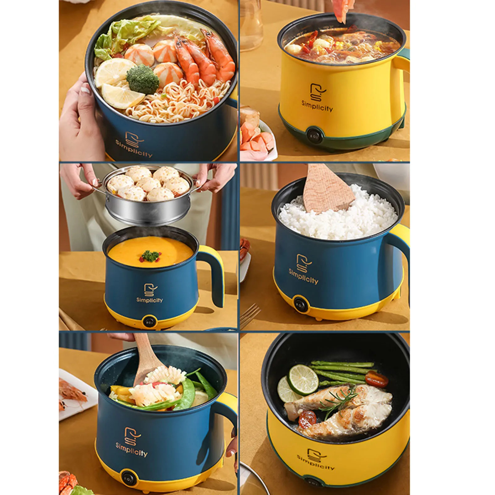 Electric Hot Pot US Adapter Plug Multi Function Electric Cooker Nonstick Ramen Cooker for Soup Boiling Dumpling Stewing Porridge 5