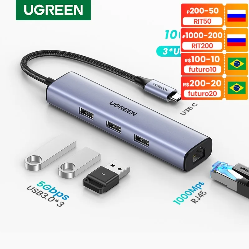 UGREEN USB C концентратор 1000 Мбит/с Ethernet USB-C к USB3.0 RJ45 для ноутбука Macbook Аксессуары Type-C