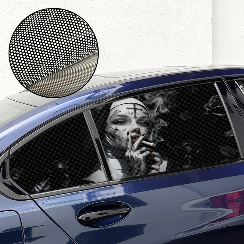 Nun and Black Rose Design One-way See-through Car Window Stickers ...