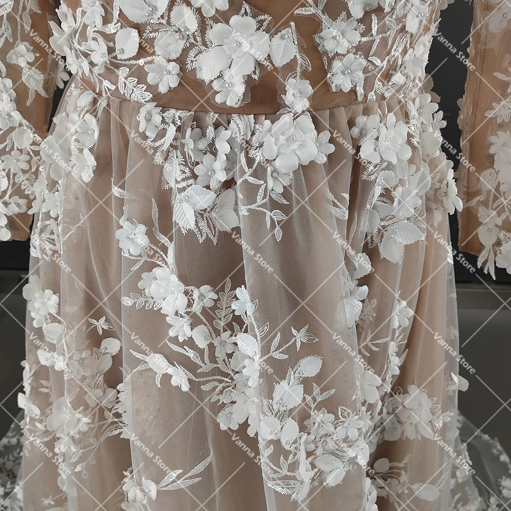 Luxury 3D Lace Flowers Wedding Dress Real Photos Buttons Three Quarter Sleeves Illusion V Neck Customized Beading Bridal Gown - AliExpress 320 Luxury 3D Lace Flowers Wedding Dress Real Photos Buttons Three Quarter Sleeves Illusion V Neck Customized Beading Bridal Gown - AliExpress 320