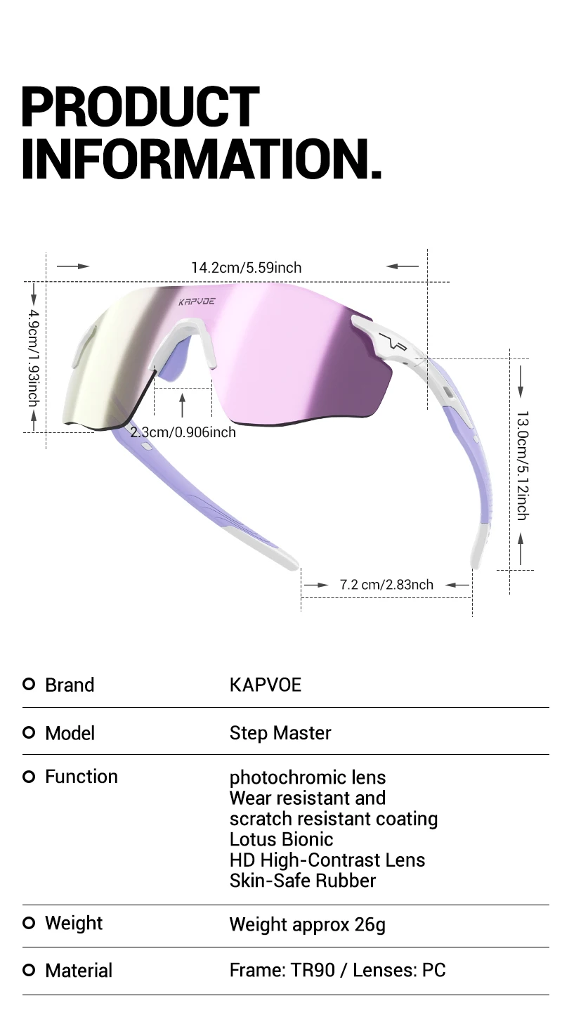 Kapvoe Neue Photochrome Fahrrad Sport Brille Männer Frauen Outdoor Straße Marathon MTB Sonnenbrille UV400 Radfahren Laufen Brille – Detail 24