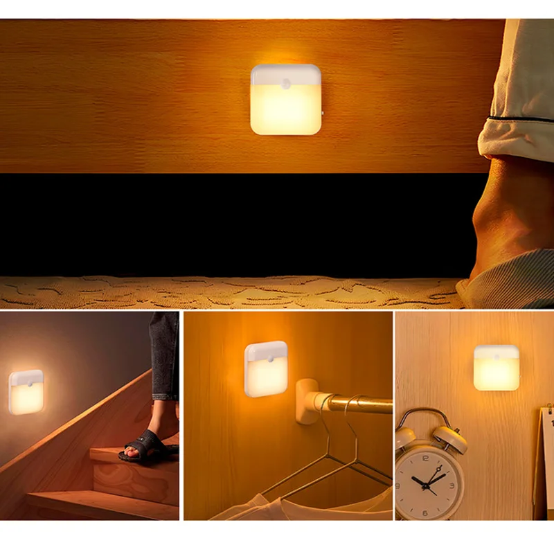 Motion Sensor Led Light Usb Charging Square Lamp for Bedroom Kitchen Stair Hallway Wardrobe Cupboard Lighting Night Lights