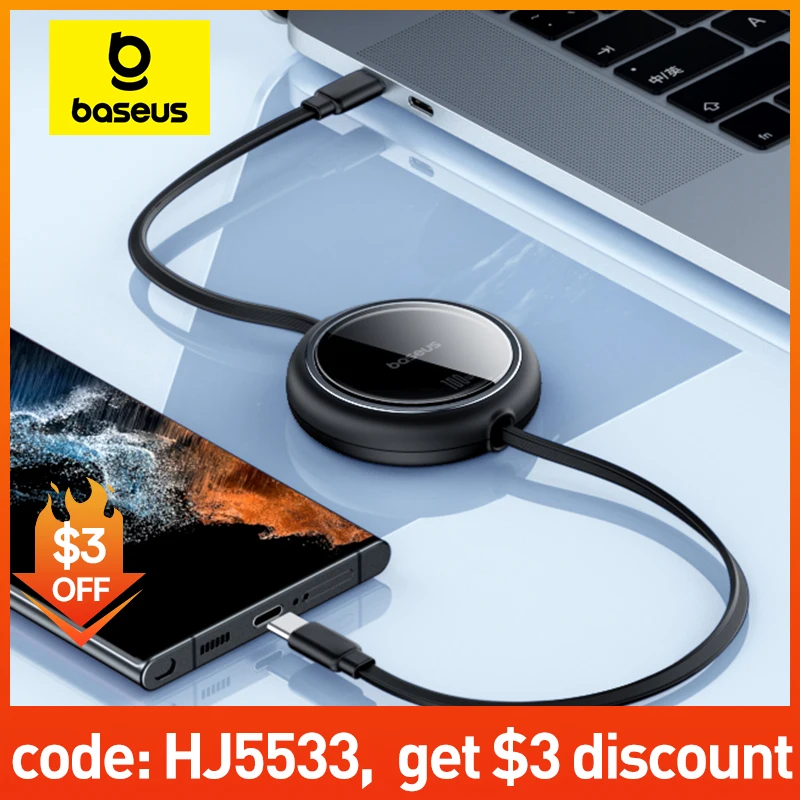 Baseus Retractable 100W USB C Cable For MacBook iPad Fast Charger Cable For iPhone 15  Plus Pro Max Type C For Xiaomi Samsung