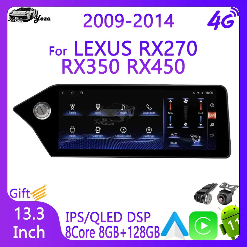 

Yoza Carplay Car Radio For Lexus RX270 RX350 RX450 2009-2014Android11 Touch Screen Multimedia Player GPS Navigation 4G Gift Tool