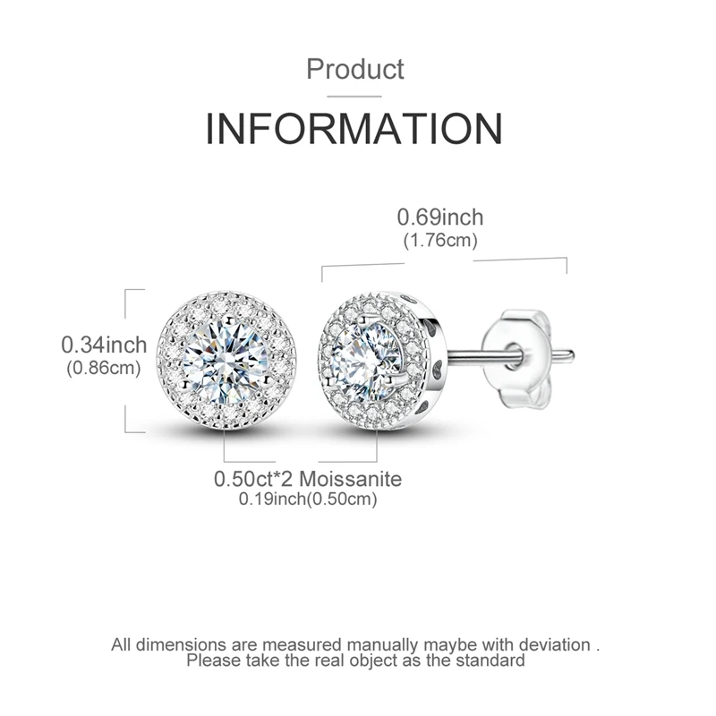 100 % 925er Sterlingsilber, klassischer Moissanit-Ohrstecker im Rundschliff, vergoldet, Weißgold, Labordiamant, Silberschmuck, Geschenk für Frauen – Detail 15