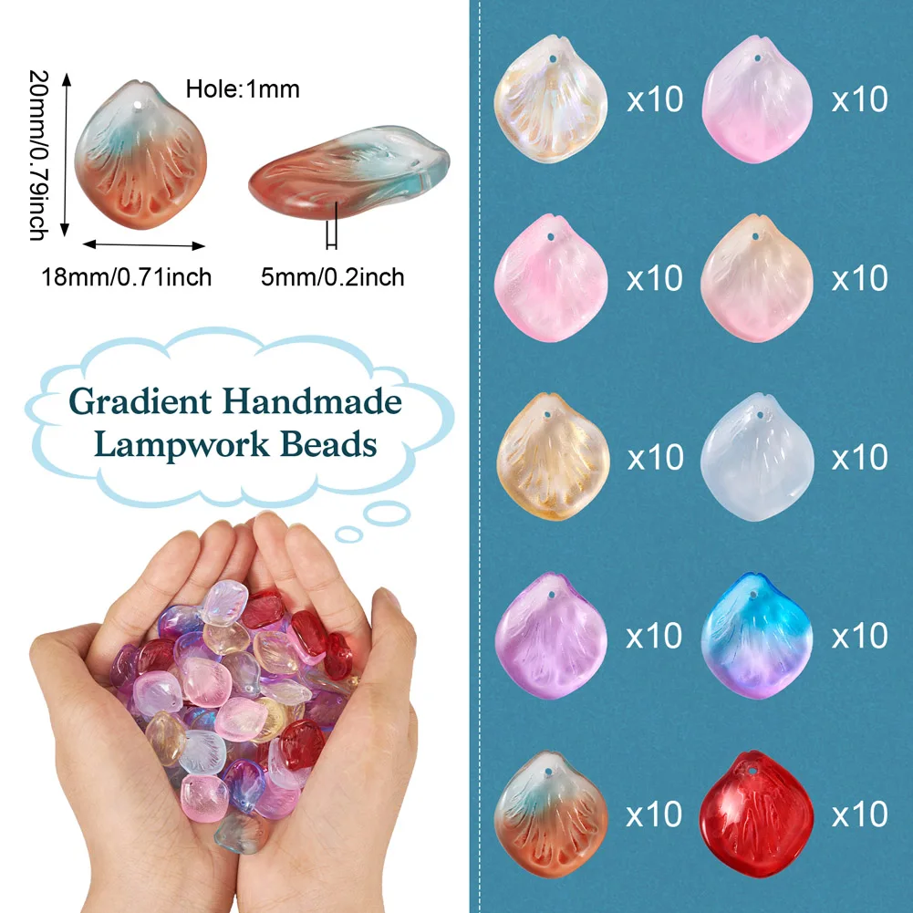 100Pcs Handmade Petaline Lampwork Beads Dangle Pendant Gradient Color for Jewelry Making DIY Bracelet Keychain Earring