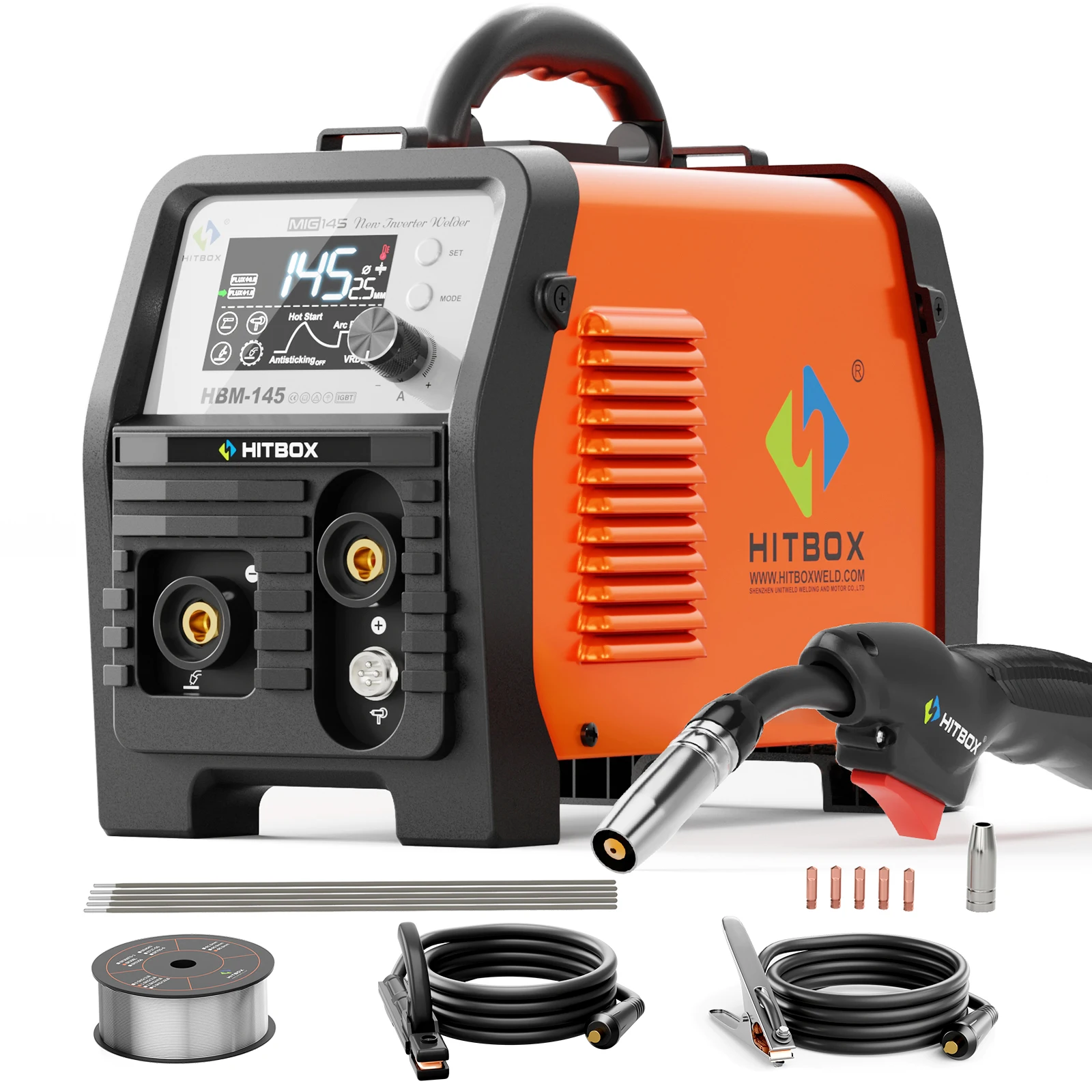 HITBOX HBM145 3in1 MMA/Gasless MIG/Lift TIG Welding Machine IGBT VRD LCD Parameter Display Semi-Automatic Welder Inverter