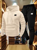 Men's Sporty Two-Piece Set Hoodie And Pants Gray Black Logo Non-Stretch Regular Fit with Pockets for Fall/Winter
