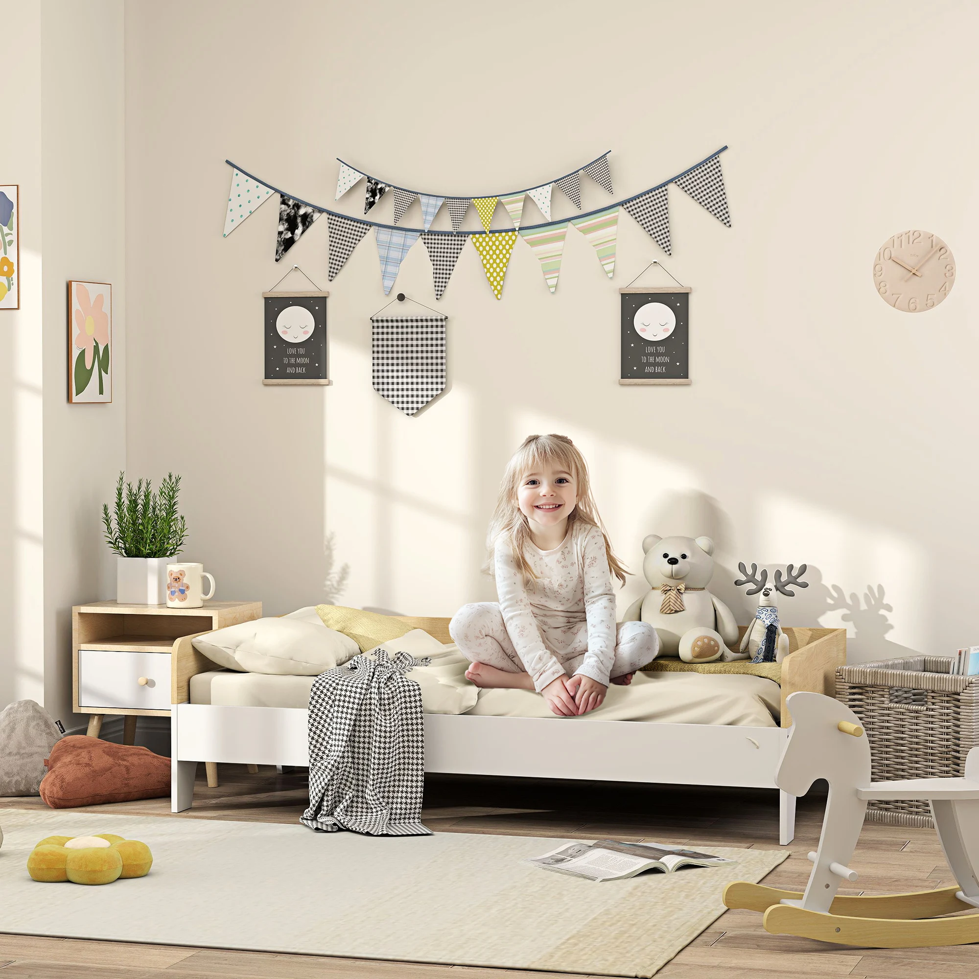 AIYAPLAY Lettino Per Bambini 140x70 Cm In Legno – Letto Transizione Con Sponde Di Sicurezza – Bianco E Naturale - 3