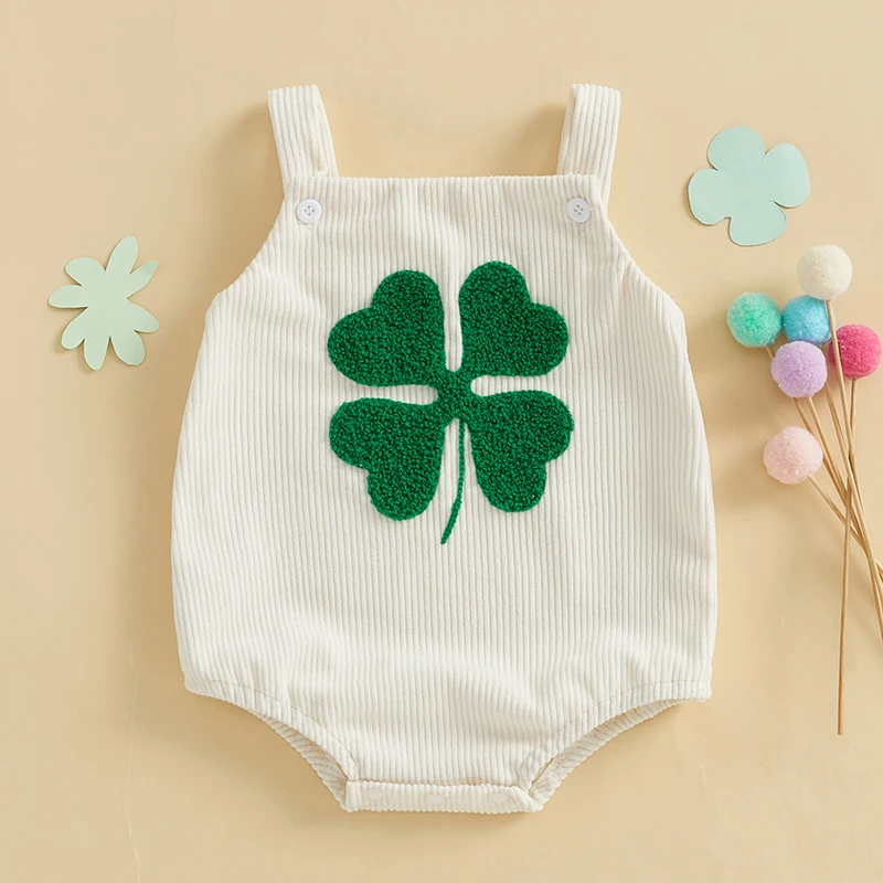 Citgeett Summer St. Patrick's Day Infant Baby Boys Girls Overalls Sleeveless Clover Embroidery Bodysuit Outfit Clothes baby bodysuit baby clothing