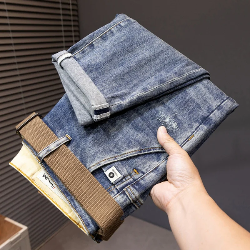 plus-Sized  Jeans Men's Spring and Summer Light Color New Loose Straight Fashion Brand Stretch Fashion Oversized Long Pants