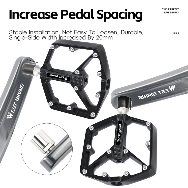 WEST BIKING Bicycle Pedal Extender 20mm Chromoly Steel Pedal Axle Extender Crank Arm Spacer For MTB Road Bike Pedals Extension