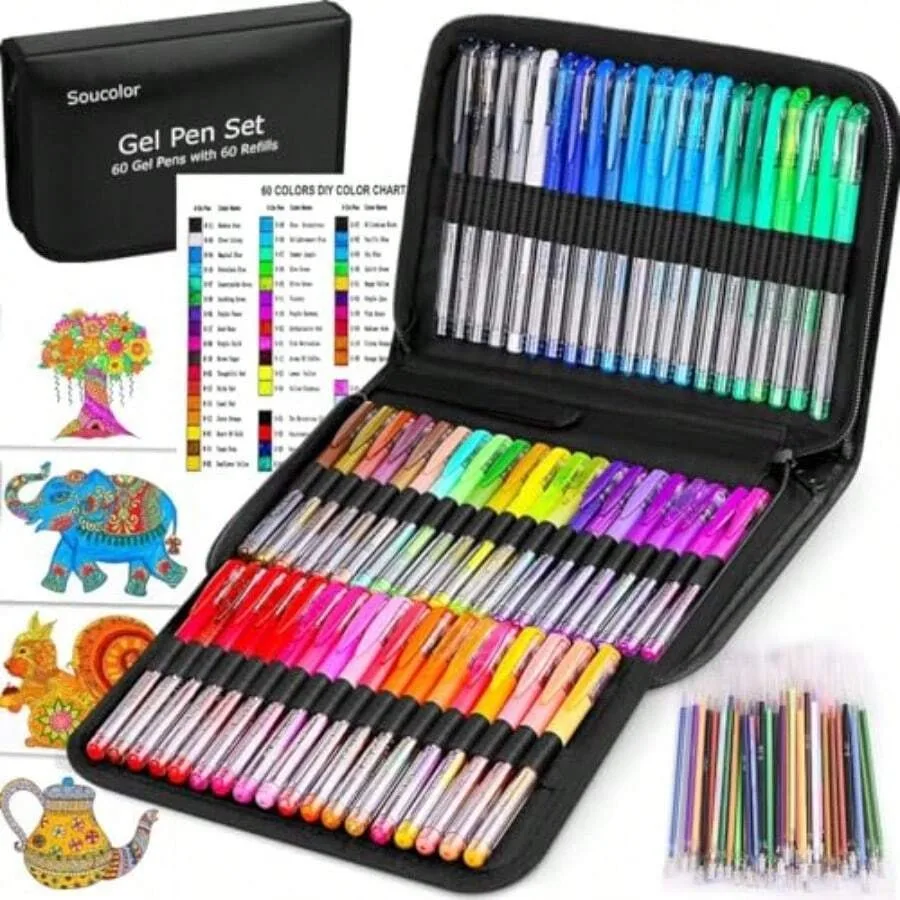 18874-e4a75d.jpg Linlin Stationery Store Gel Pens For Adult Coloring Books Deluxe 120 Pack-60 Colored Gel Pens 60 Refills With 40% More Ink Art