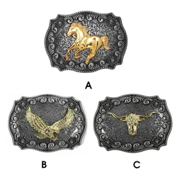 Belt Buckles Men Western Cowboy Vintage Simple Tangcao Pattern Easy to Match Wear-resistant Costume Longhorn Buckle