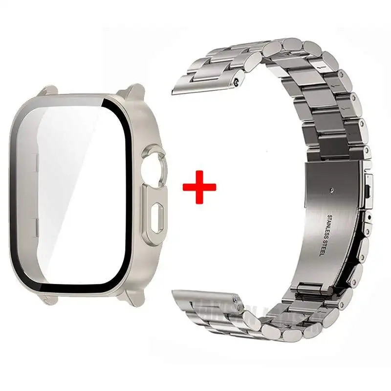 Tempered Glass Protective Shell with Stainless Steel Metal Band Bracelet