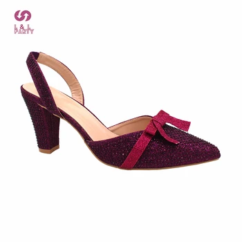 Sweet Style Italian New Design Shoes and Bag to Match in Magenta Color Dress Pumps with Shinning Crystal for Wedding 6