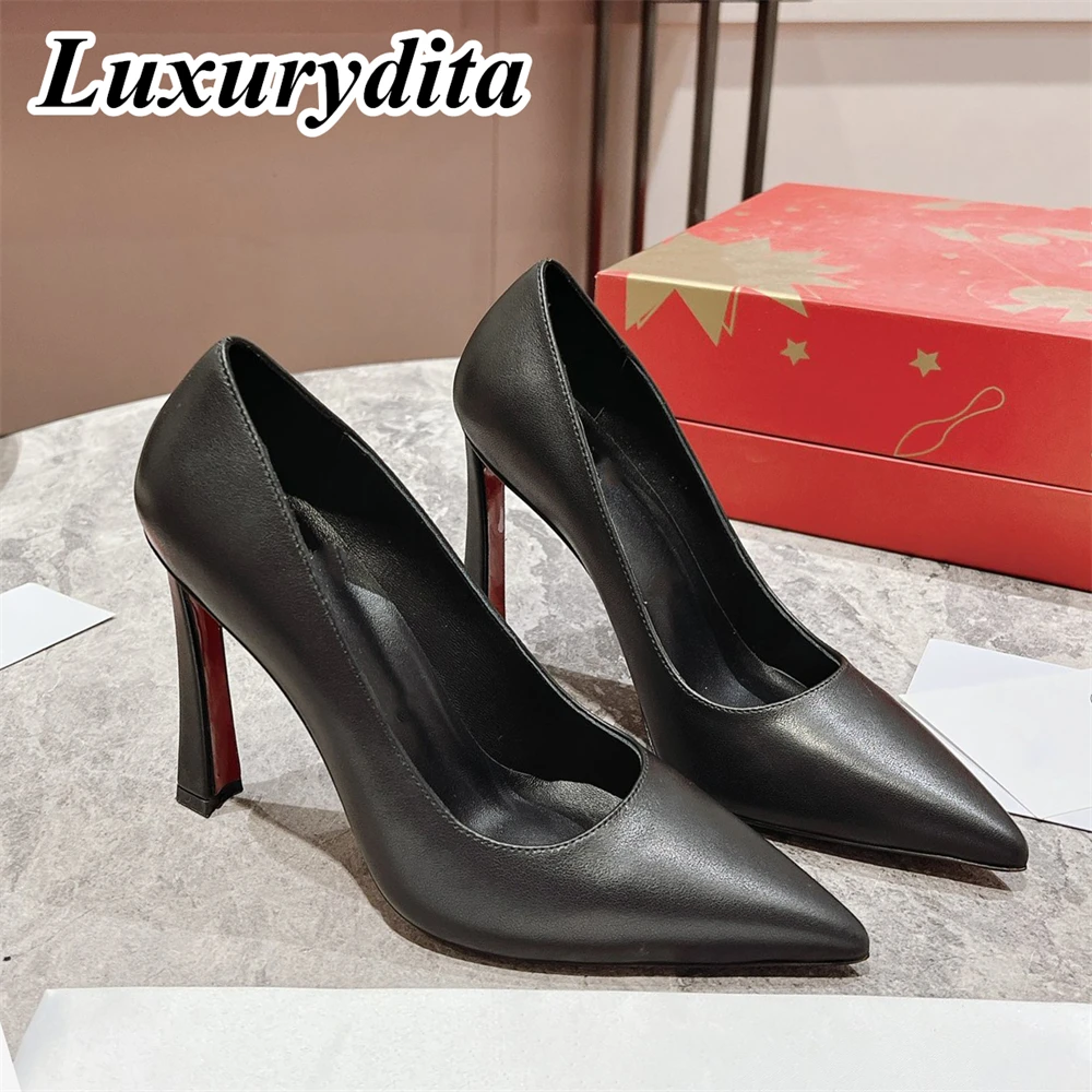 

LUXURYDITA Women Sandal Luxury Designer High Heels 10CM Customize Banana Red Heel Socialite Dinner Wedding shoes H1503