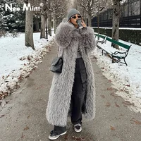 Neo Mint Extra Long Luxury Lamb Fur Teddy Coat Women 2024 Winter Ladies Mob Wife Style Oversized Chunky Faux Fur Jacket Overcoat 1