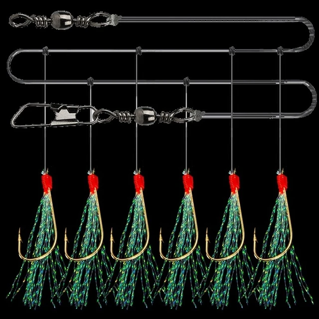 50packs Hooks Sabiki Feather Lure Flasher Rig Fishskin String Hook Bait  Luminous Mackerel Saltwater Sea Fishing Snapper Pesca - Fishhooks -  AliExpress