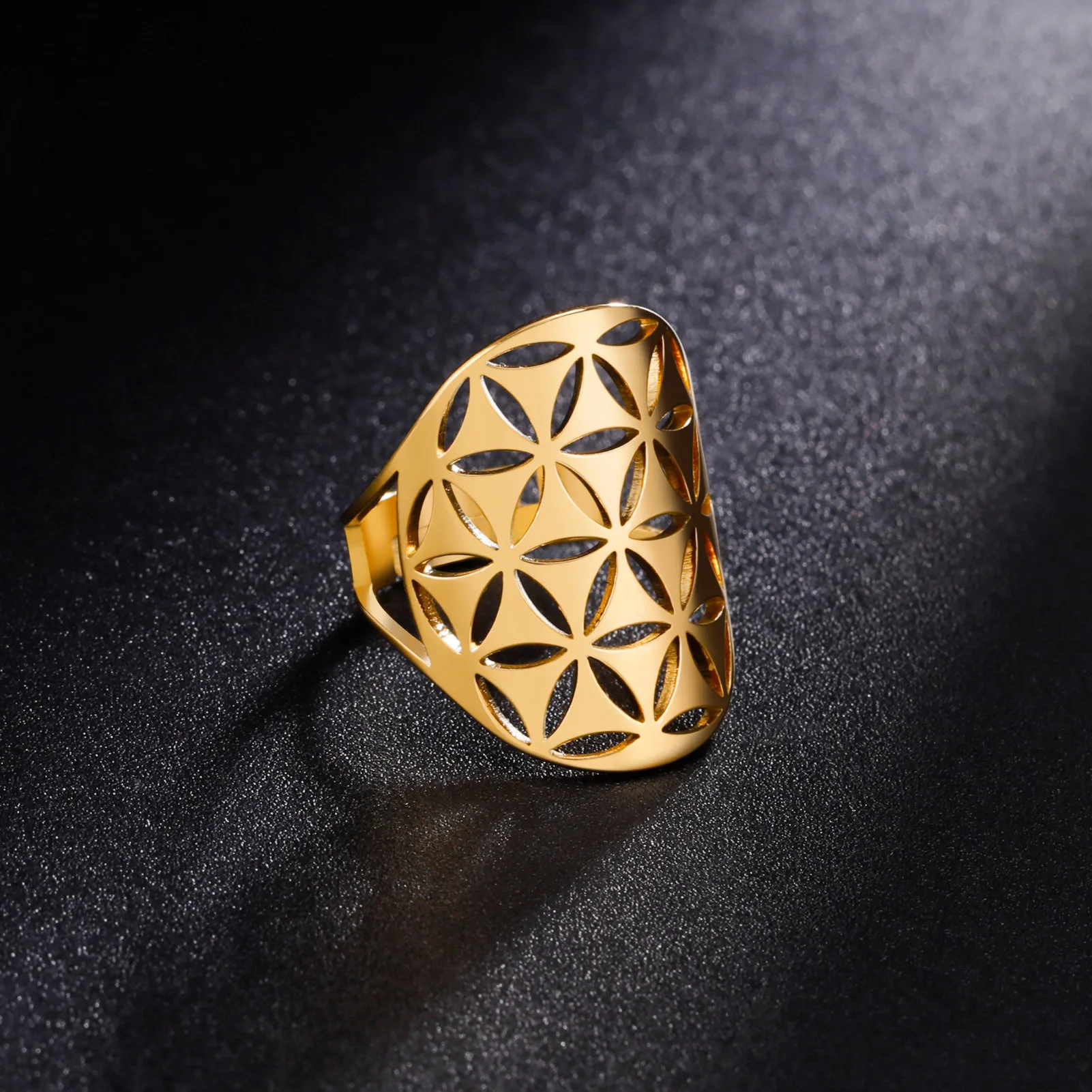 Flower Of Life Ring Adjustable Stainless Steel Sacred Geometry_voghion.com
