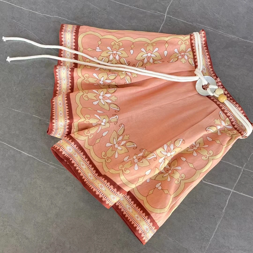 gym shorts Retro Print Women Short Lace-Up Simple Loose High Waist with Pockets Female A-Line Short Summer New 2022 ladies shorts Shorts