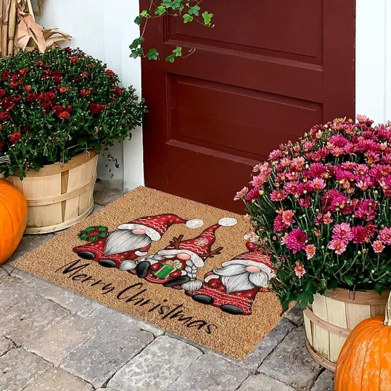 Vikama Christmas Gnome Welcome Doormat Indoor Outdoor Non-Slip Floor Mat Festive Home Decor Hallway Kitchen Entrance Carpet floor mat