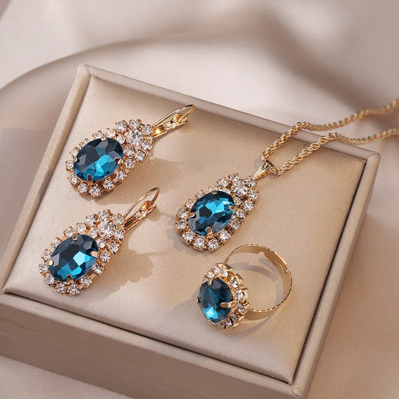 Jewelry Sets Ring Necklace Earrings Set For Brides Girls Women
