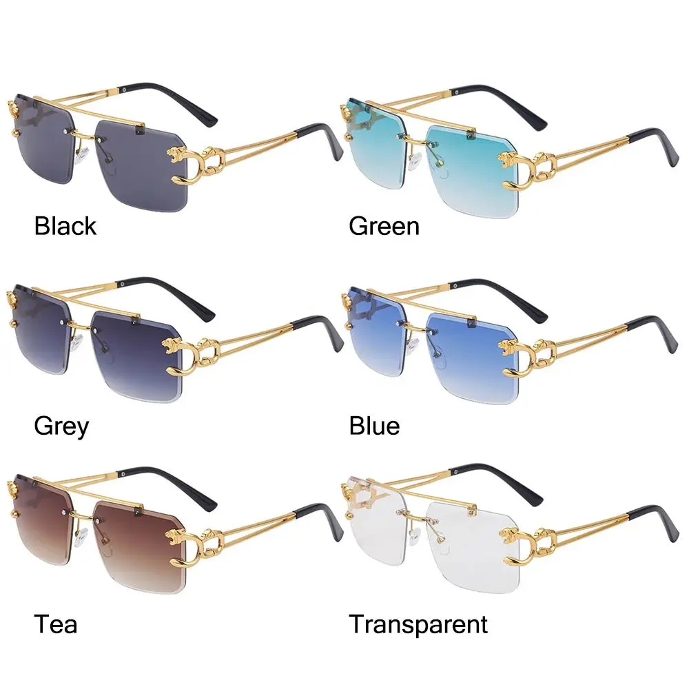 UV400 Eyewear Metal Frameless Cheetah Decoration Rimless Sunglasses Shades Steampunk Sun Glasses