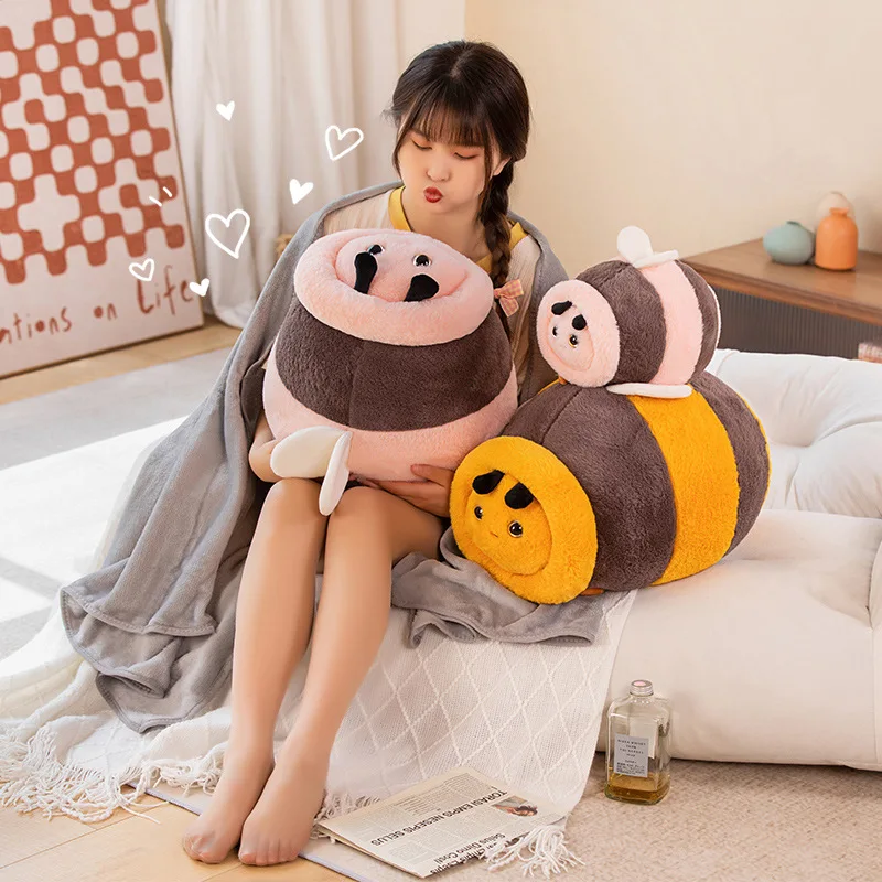 28/50cm New Cute Bee Plush Pillow Toy Kawaii Stuffed Animals Bees with Blanket Plushies Throw Pillow Cushion Soft Kids Toys Gift